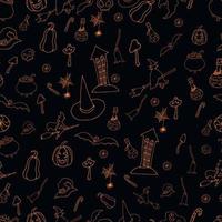 Dark themed seamless Halloween background with contour objects vector