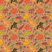 patrón transparente de otoño brillante con hojas y frutas