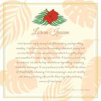 Vector greeting card with tropical plants for a holiday or a party. An invitation to a wedding. Tropical hibiscus flower.