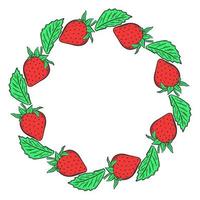 Round frame with strawberries and leaves vector illustration