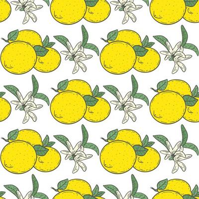 Lemons and flowers seamless pattern