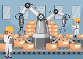 concepto de industria de automatización con robots de línea de montaje vector