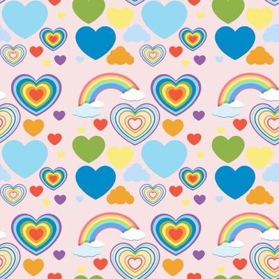 Seamless heart and rainbow pattern