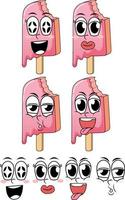 Set of facial expression vintage style cartoon with icecream on white background vector