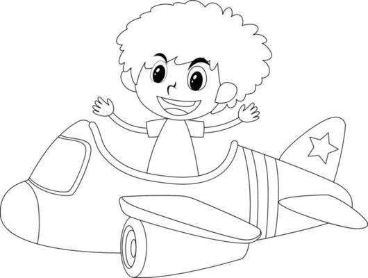 A boy in plane black and white doodle character