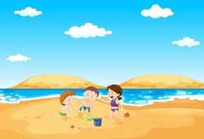 Tropical beach scene with people vector