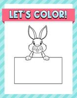 Worksheets template with lets color text and rabbit outline vector