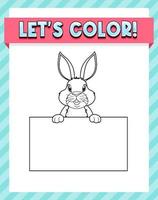 Worksheets template with lets color text and rabbit outline vector