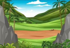 Scene with green hills and blue sky vector