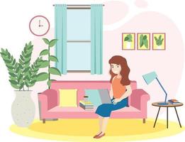 A woman spending time in the living room vector