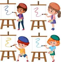 Set of different children drawing on canvas vector