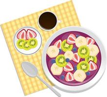 Top view Acai food bowl and placemat on white background vector