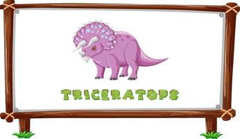 plantilla de marco con dinosaurios y diseño de triceratops de texto dentro vector