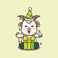 Cute goat in birthday party cartoon vector illustration