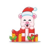 lindo personaje de dibujos animados de oso polar con regalo de navidad