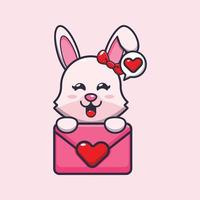 cute bunny cartoon character with love message vector