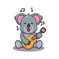 lindo koala tocando la guitarra ilustración vectorial de dibujos animados vector