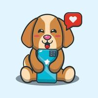 Cute dog with phone cartoon vector illustration.