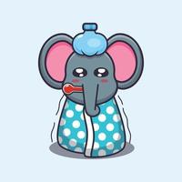 Cute elephant sick cartoon vector illustration