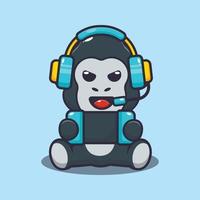 Cute gorilla playing a game cartoon vector illustration