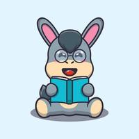 Cute donkey reading a book cartoon vector illustration