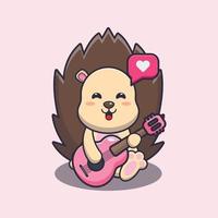 Cute hedgehog playing guitar cartoon vector illustration