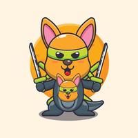 Cute kangaroo ninja cartoon vector illustration