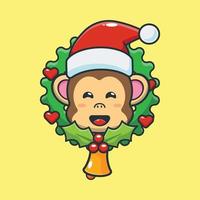 Cute monkey cartoon character in christmas day vector
