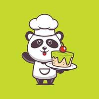 Cute panda chef mascota personaje de dibujos animados con pastel vector