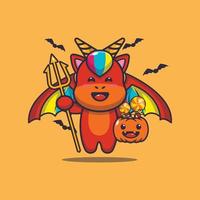 Cute devil unicorn cartoon character in halloween day vector