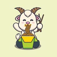 Cute goat eating noodle cartoon vector illustration