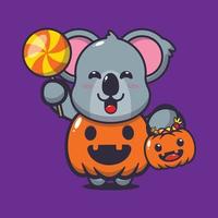 Cute koala cartoon character with halloween pumpkin costume vector