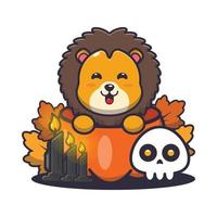 Cute lion cartoon character in halloween pumpkin vector