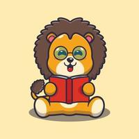 Cute lion reading a book cartoon vector illustration