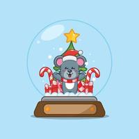 Cute mouse cartoon character in snow globe vector