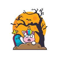 Cute zombie unicorn rise from graveyard in halloween day vector