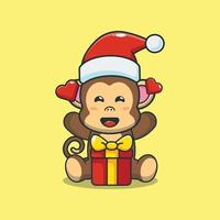 Cute monkey happy with christmas gift vector