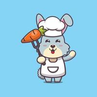 lindo personaje de dibujos animados de conejo chef mascota con zanahoria vector