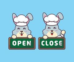 cute rabbit chef mascot cartoon character with open and close board vector