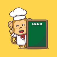 cute monkey chef mascot cartoon character with menu board vector