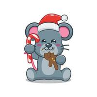 lindo ratón comiendo galletas y dulces de navidad vector