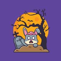 lindo conejo zombie se levanta del cementerio en el día de halloween vector