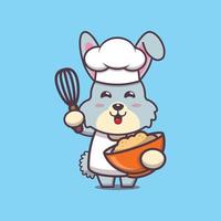 lindo personaje de dibujos animados de la mascota del chef de conejo con masa de pastel vector