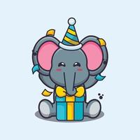 elefante lindo en la ilustración de vector de dibujos animados de fiesta de cumpleaños