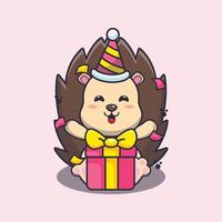 Cute hedgehog in birthday party cartoon vector illustration