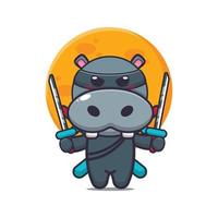 Cute hippo ninja cartoon vector illustration