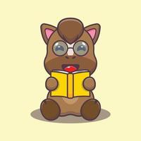 Cute horse reading a book cartoon vector illustration