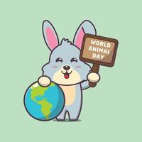 cute rabbit cartoon character in world animal day vector