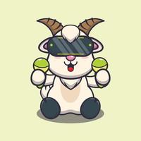 Cute goat playing virtual reality cartoon vector illustration