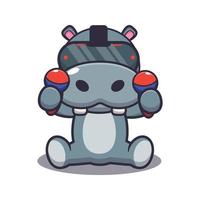 Cute hippo playing virtual reality cartoon vector illustration